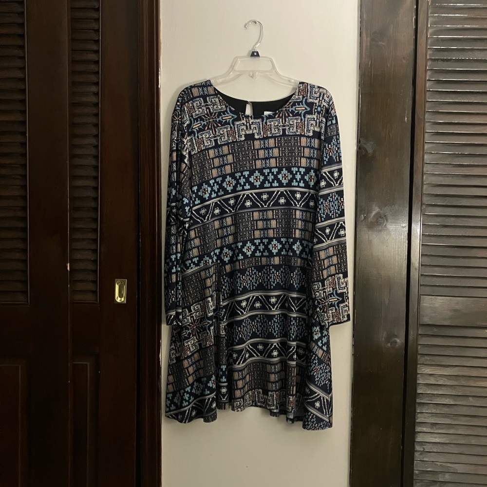 Misa Los Angeles Blue A-Line Long Sleeve Dress